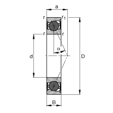 主軸軸承 HCB7012-E-2RSD-T-P4S, 調(diào)節(jié)，成對或單元安裝，接觸角 α = 25°，陶瓷球，兩側(cè)唇密封，非接觸，限制公差