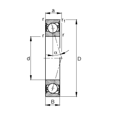 主軸軸承 B7022-C-2RSD-T-P4S, 調(diào)節(jié)，成對安裝，接觸角 α = 15°，兩側(cè)唇密封，非接觸，加嚴公差